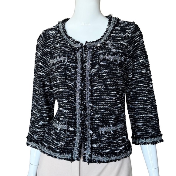 INC International Concepts Black And White Cropped Cardigan Size Large NWT - Picture 2 of 7